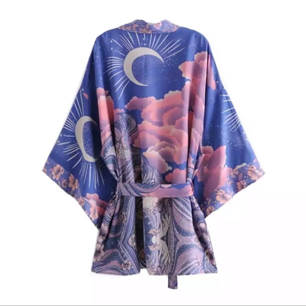5โญ๏ธ FAV BESTSELLER NEW Celestial Luna Moon Short Boho Hippie Kimono Robe Coverup - Picture 3 of 13